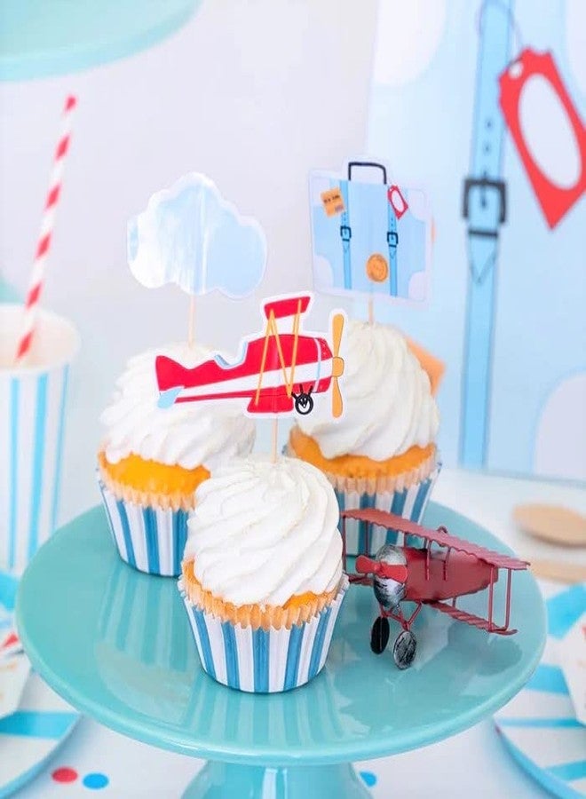 Pooka Airplane Cupcake Toppers (Set of 12) - Airplane Party Decorations for Kids | Transportation Birthday Supplies | Airplane Picks for Cupcakes, Treats & Cakes - Image 4